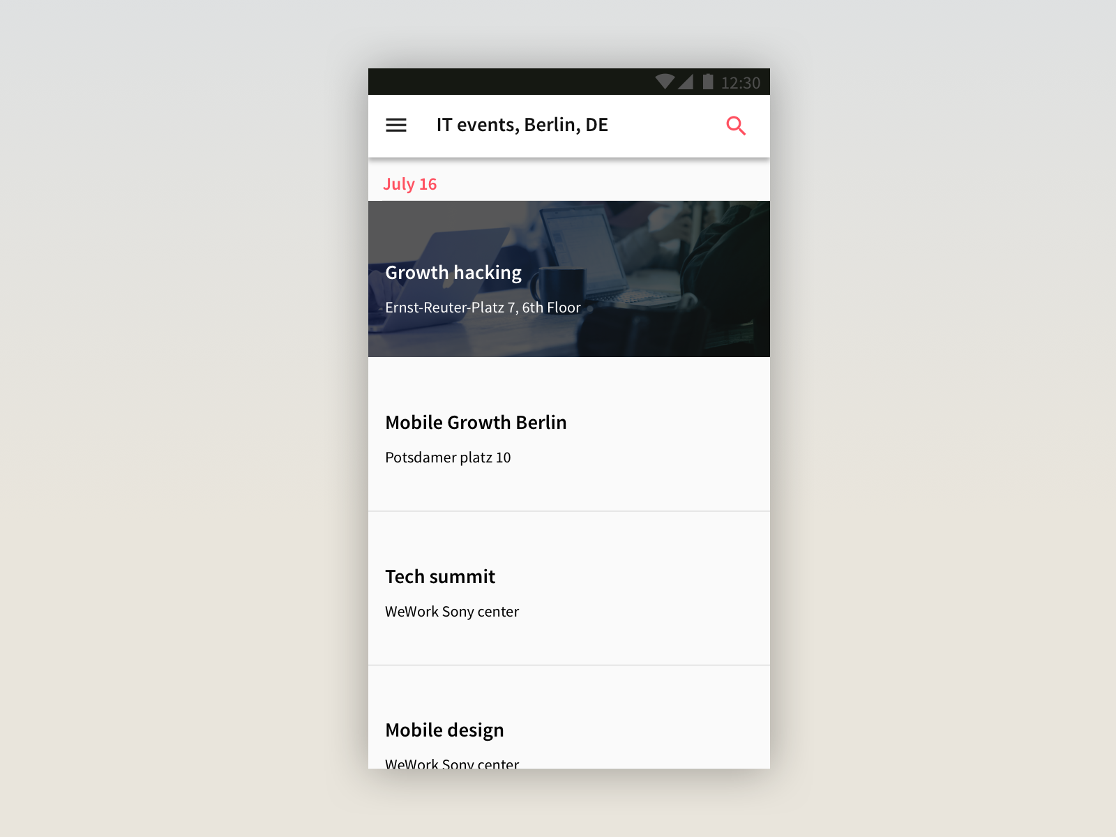  The UX/UI design follows Google material design guidelines. 